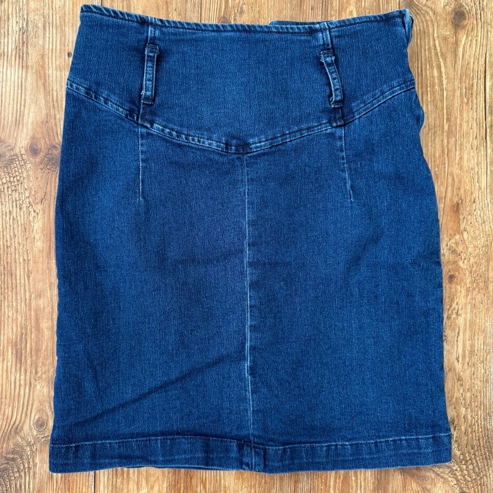 Free People Women’s Denim Stretch Pencil Mini Skirt Side Zip Belt Loops Sz 2 EUC